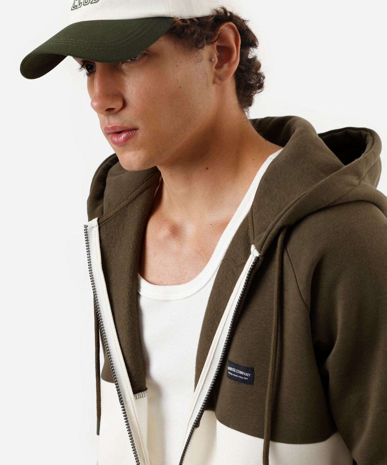 jaqueta masculina de moletom com capuz bicolor verde