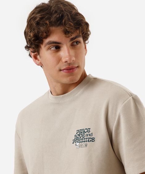 camiseta masculina texturizada snoopy bege
