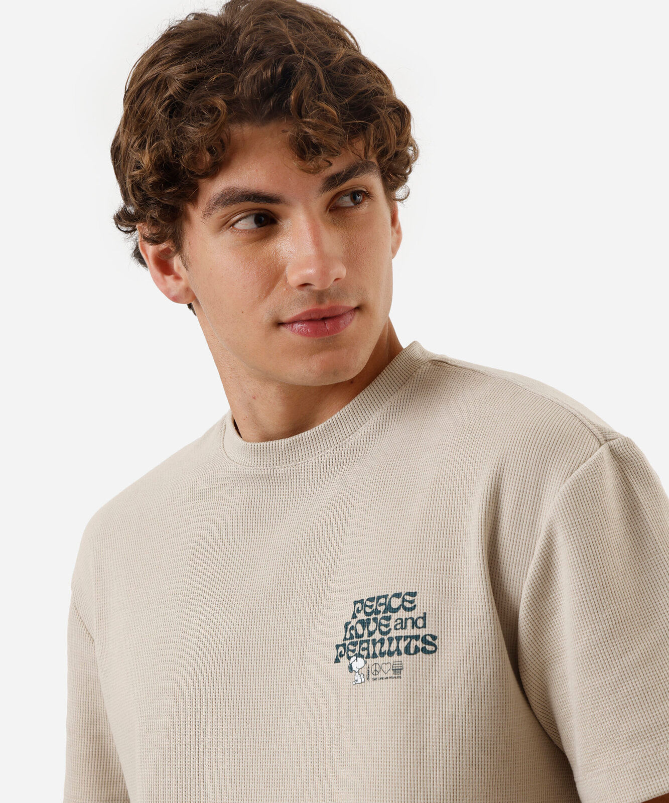 camiseta masculina texturizada snoopy bege