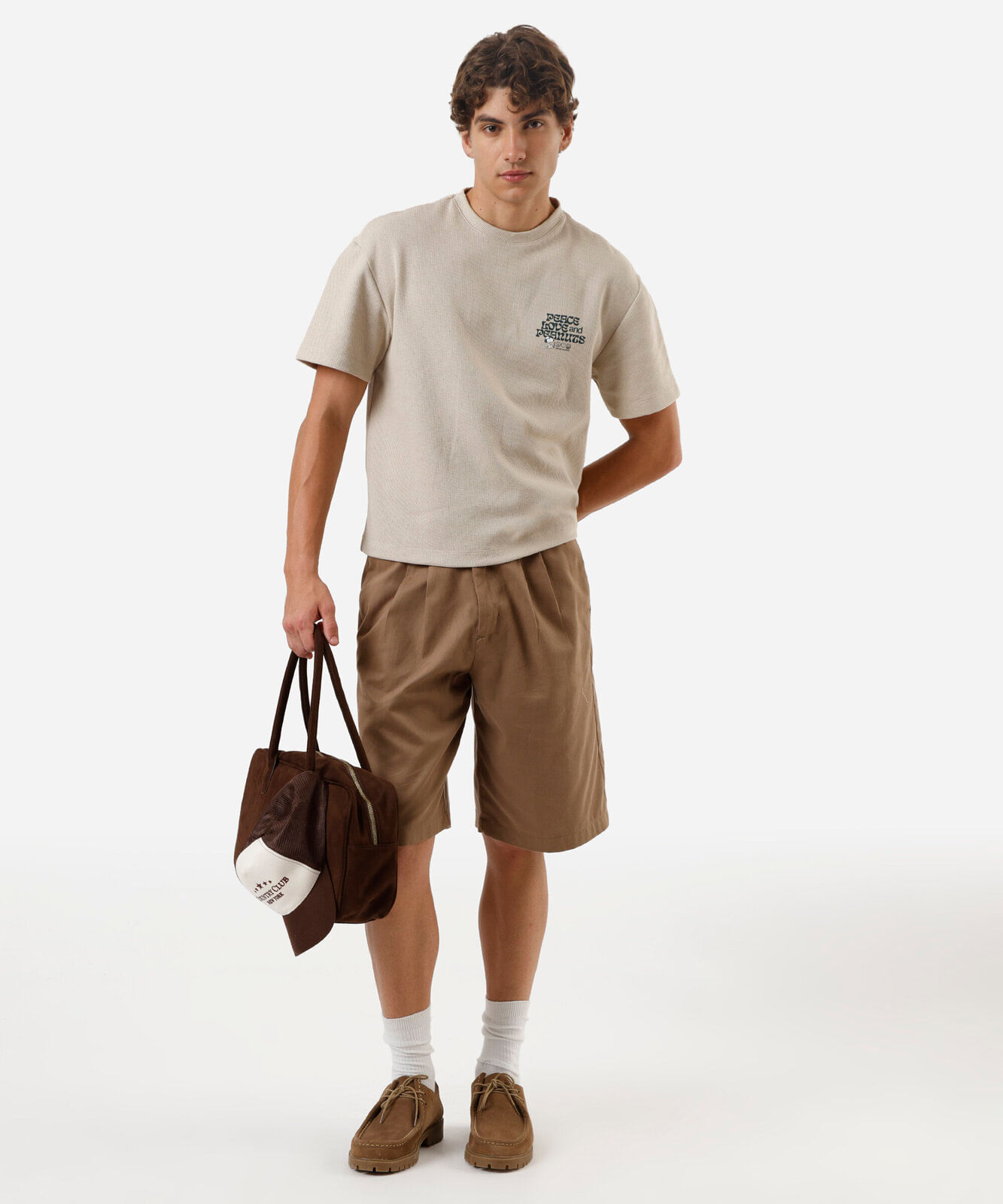 camiseta masculina texturizada snoopy bege