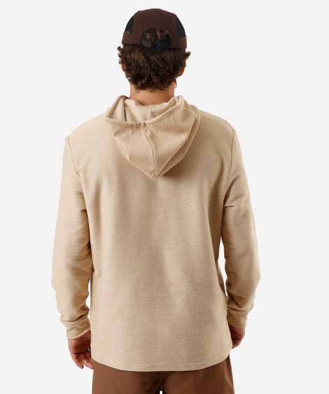 camiseta masculina manga longa com capuz canelada bege