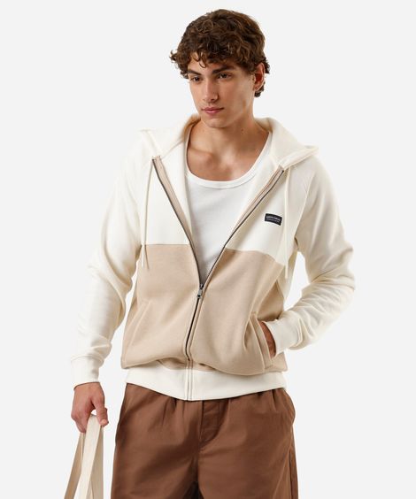 jaqueta masculina de moletom com capuz bicolor off white