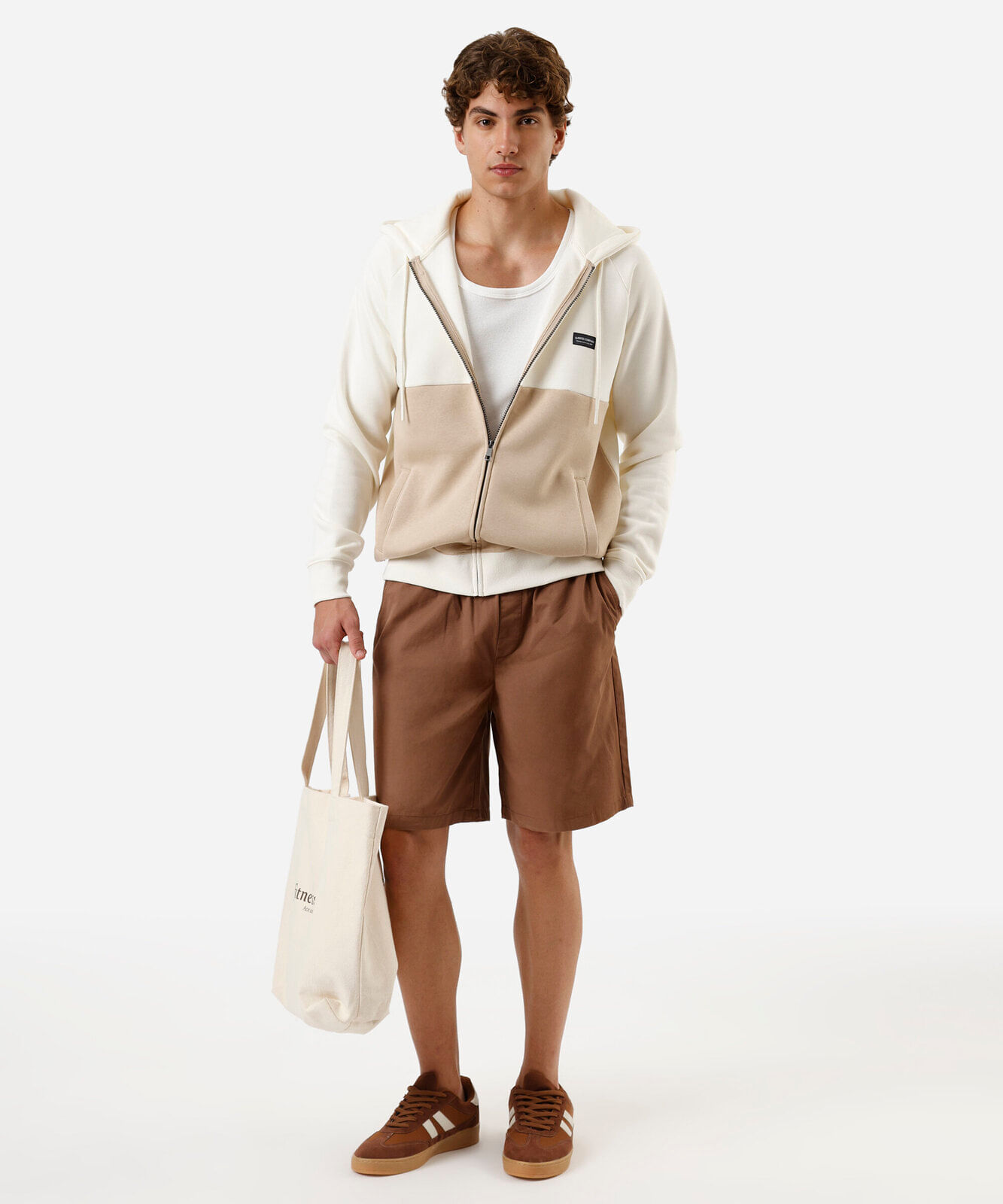 jaqueta masculina de moletom com capuz bicolor off white