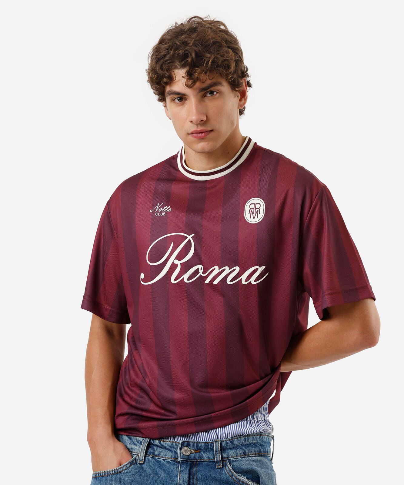 camiseta box fit masculina roma listrada vinho
