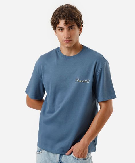 camiseta masculina com algodão peanuts snoopy azul