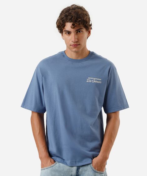 camiseta masculina em algodão turma do mickey rio de janeiro azul