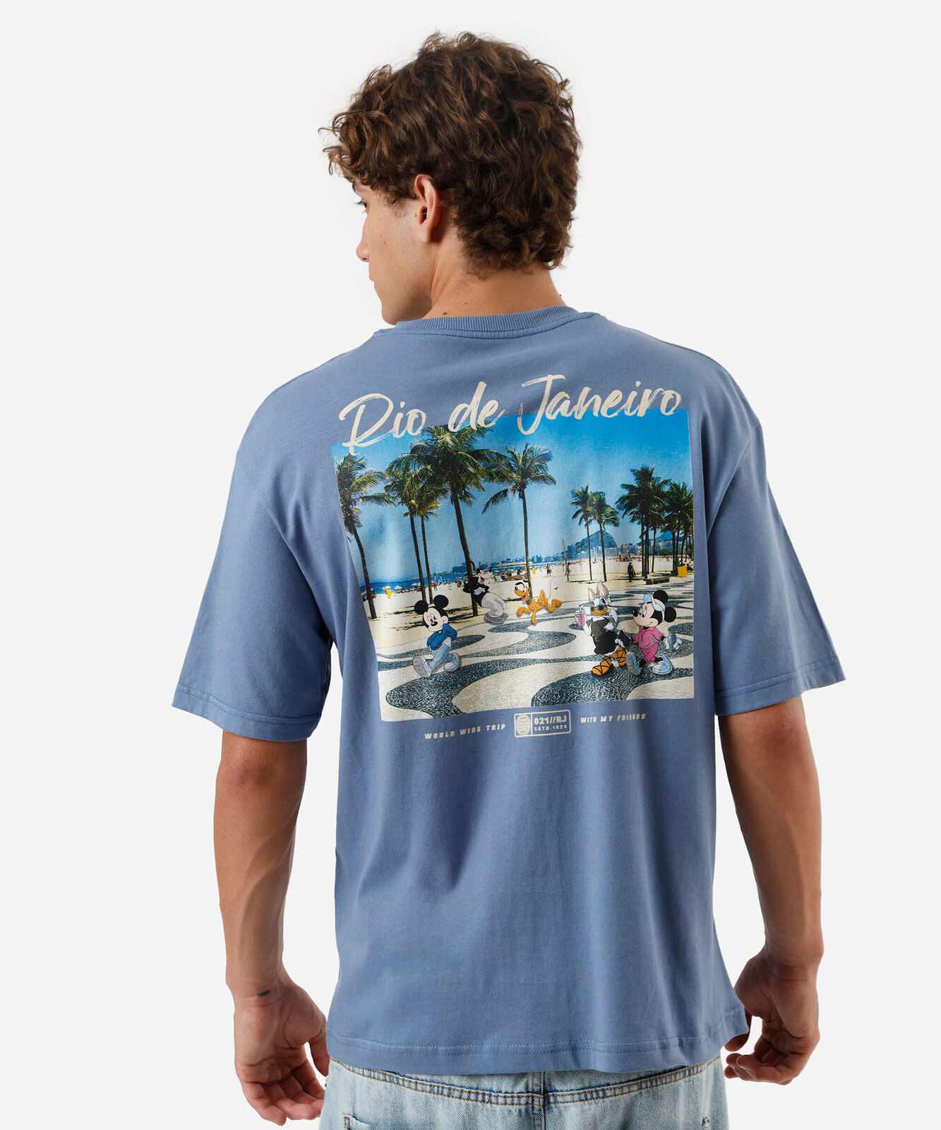 camiseta masculina em algodão turma do mickey rio de janeiro azul