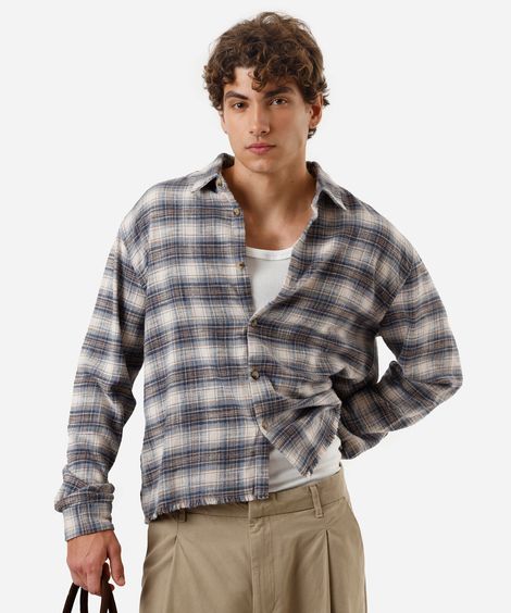 camisa cropped masculina de algodão manga longa xadrez colorida