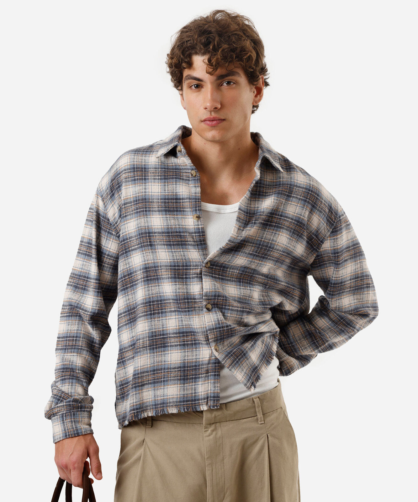 camisa cropped masculina de algodão manga longa xadrez colorida