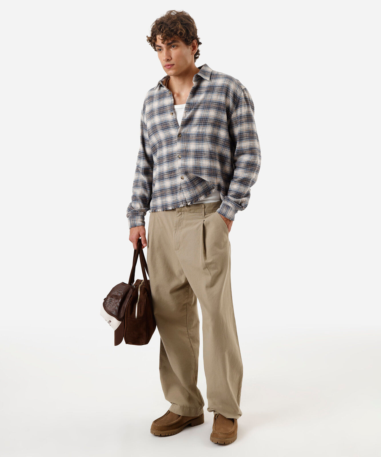 camisa cropped masculina de algodão manga longa xadrez colorida