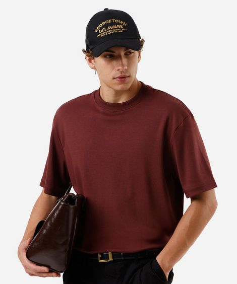 camiseta masculina de algodão peruano vinho