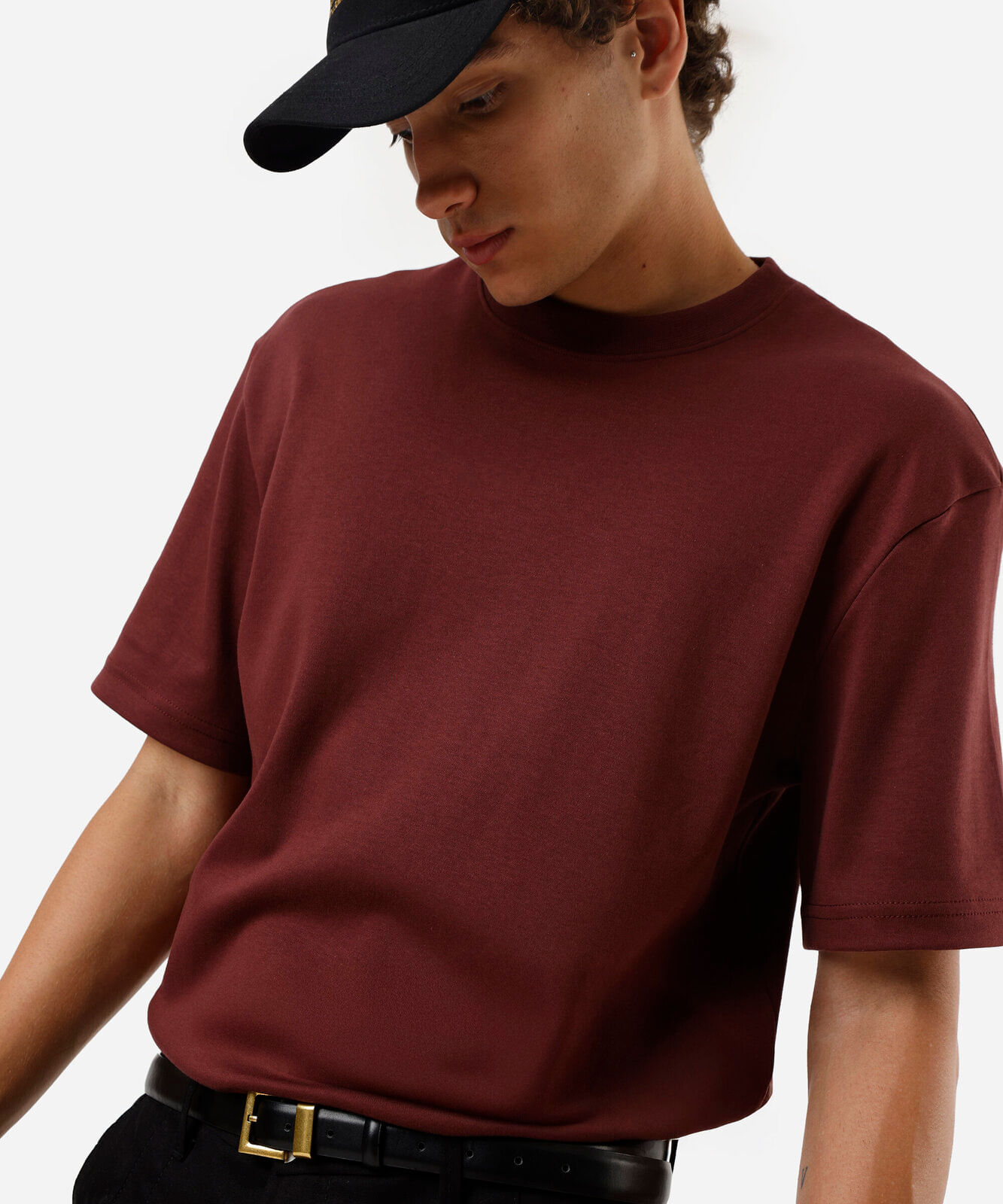 camiseta masculina de algodão peruano vinho