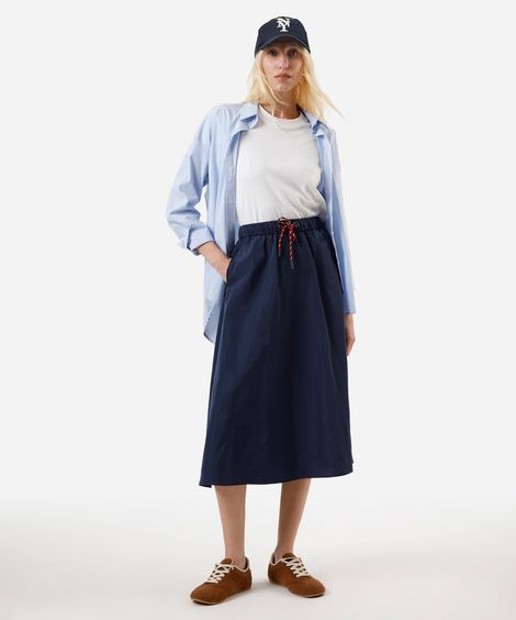 saia midi feminina com bolsos e zíper azul