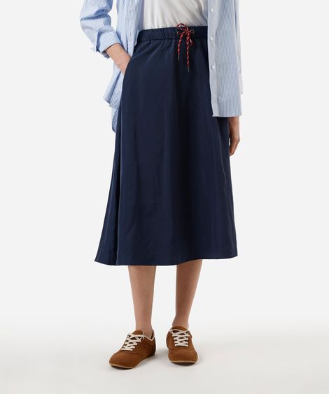 saia midi feminina com bolsos e zíper azul