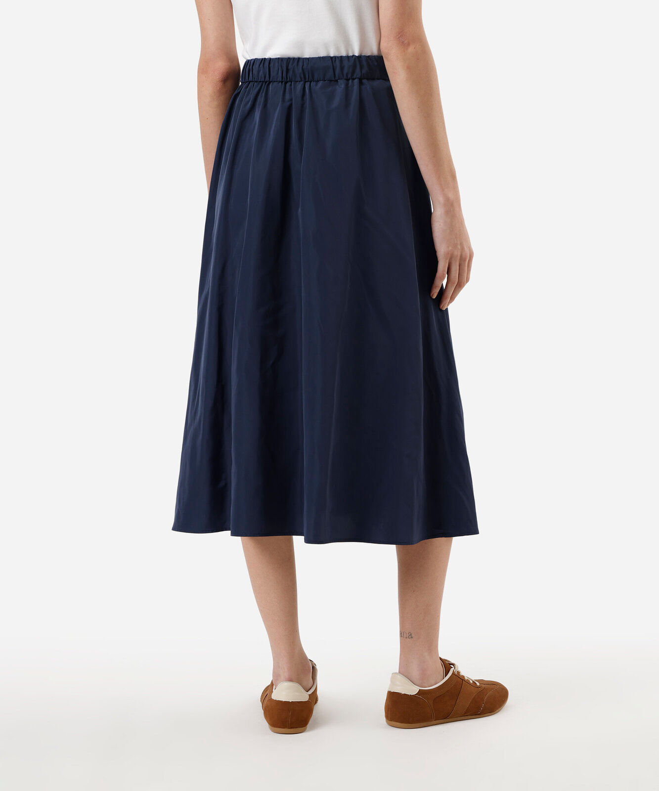 saia midi feminina com bolsos e zíper azul