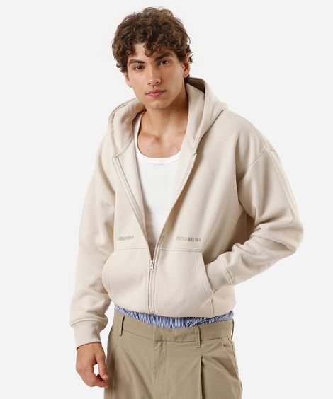 blusão masculino de moletom com capuz cropped bege