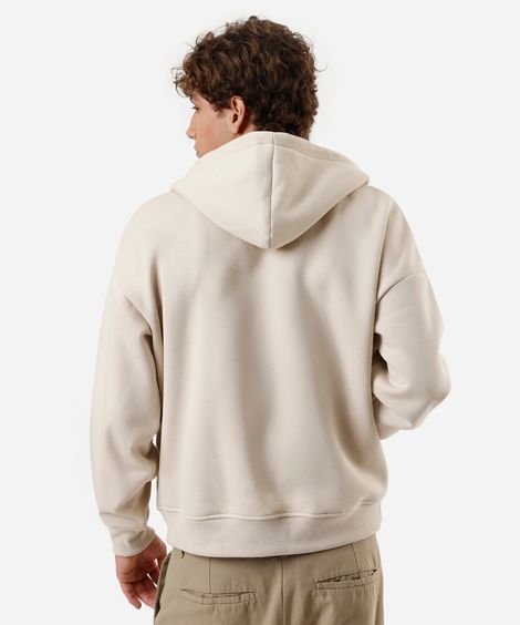 blusão masculino de moletom com capuz cropped bege