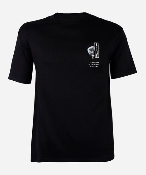 camiseta juvenil manga curta a onda de kanagawa preta