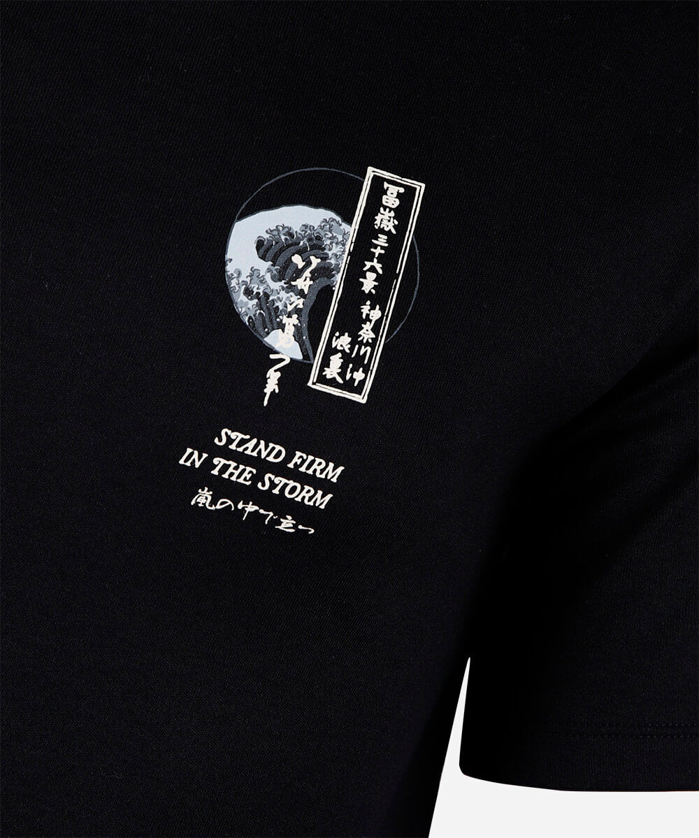 camiseta juvenil manga curta a onda de kanagawa preta