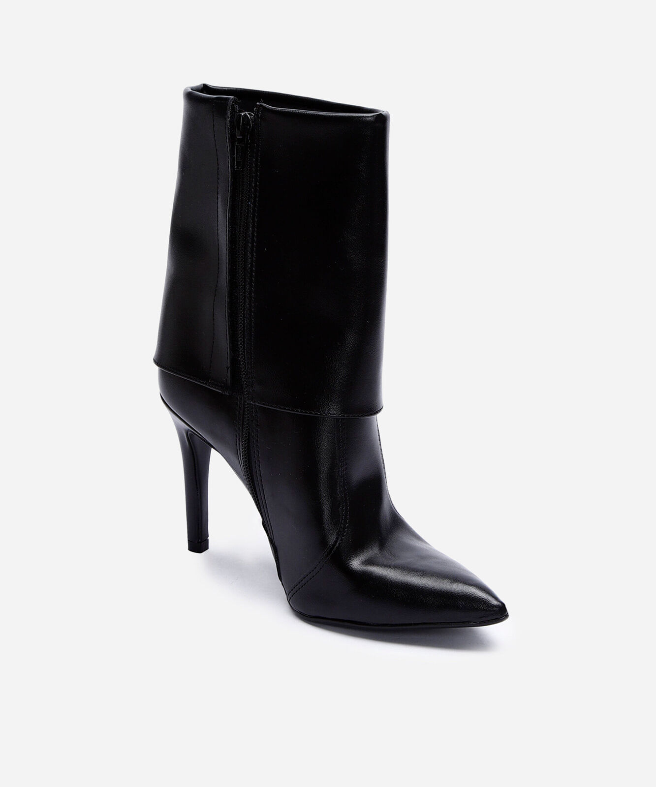 bota cano médio bico fino salto alto preta