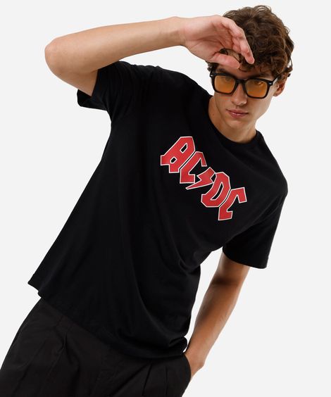 camiseta masculina de algodão acdc preta