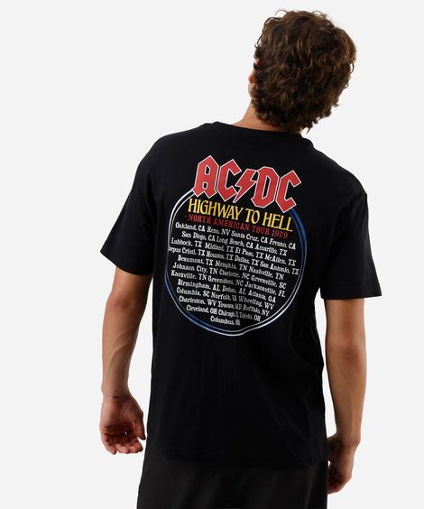camiseta masculina de algodão acdc preta