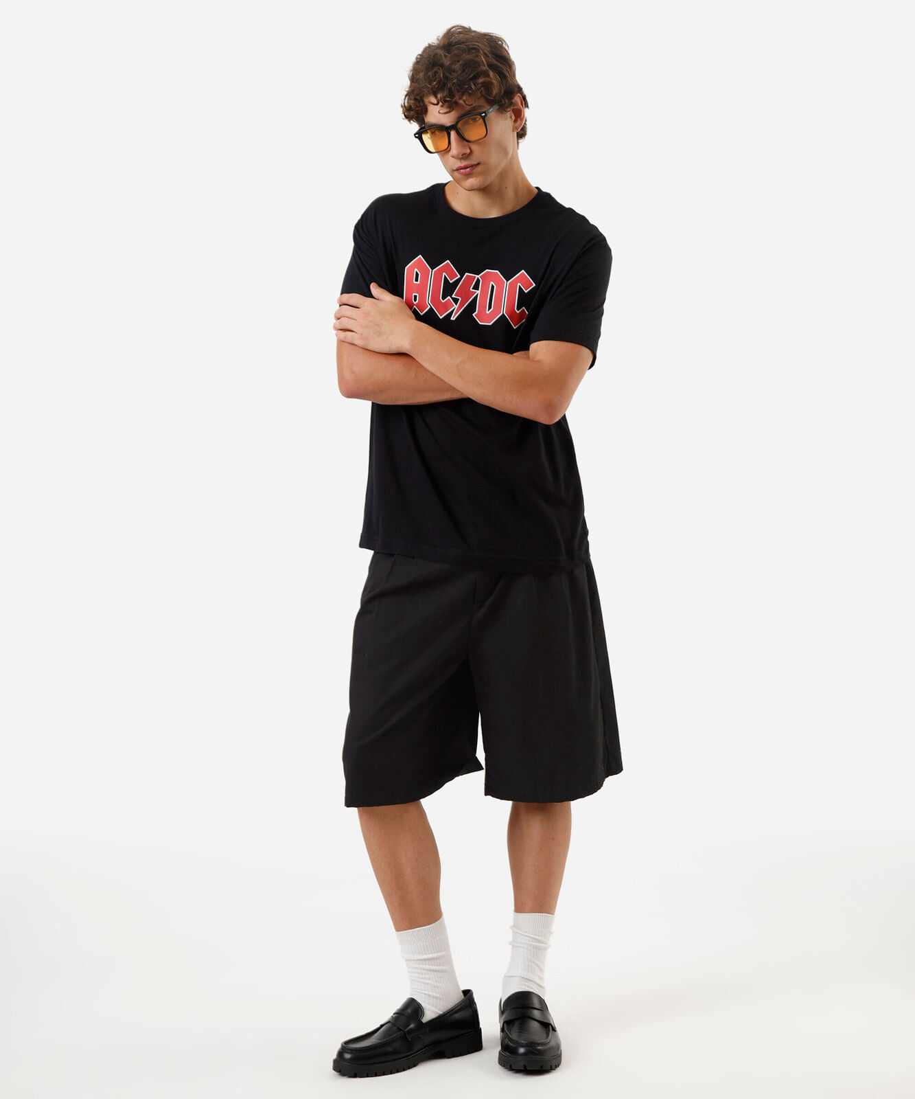 camiseta masculina de algodão acdc preta