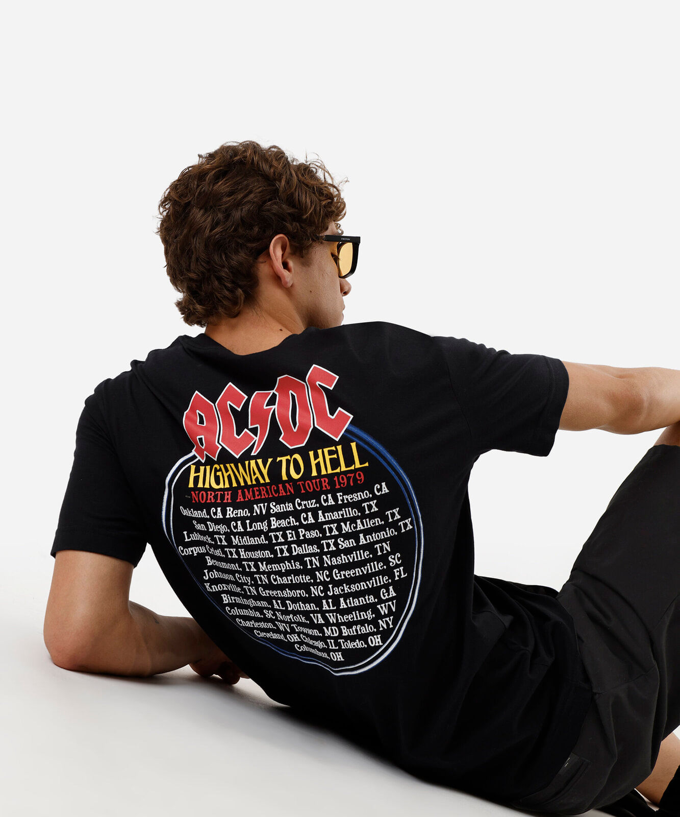 camiseta masculina de algodão acdc preta