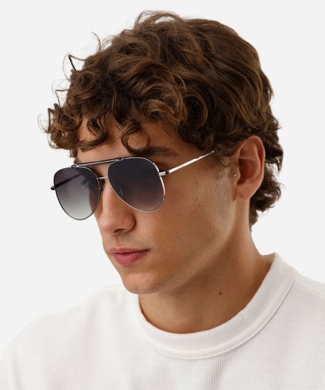 óculos de sol masculino aviador de metal triton prateado