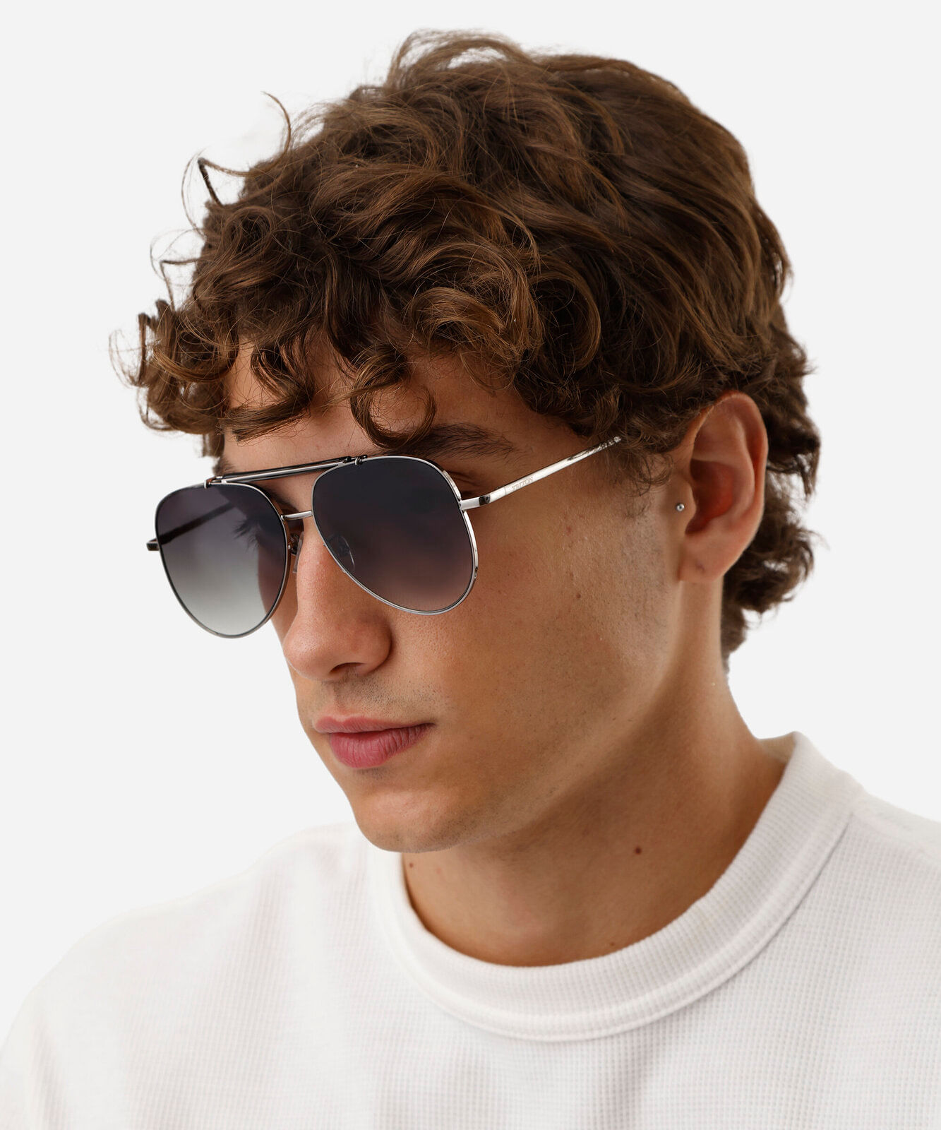 óculos de sol masculino aviador de metal triton prateado