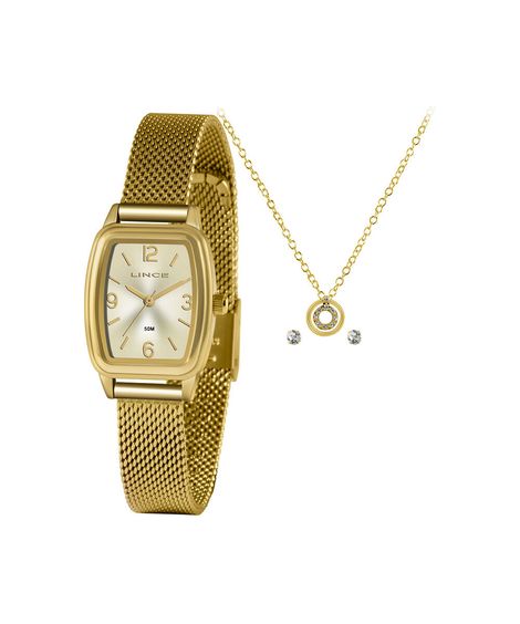 kit relógio feminino lince analógico lqg4675lka9kc2kx dourado