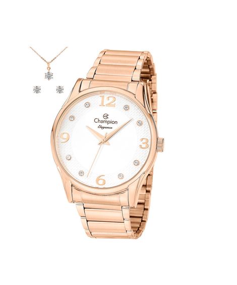 kit relógio feminino champion analógico cn26215e rosa