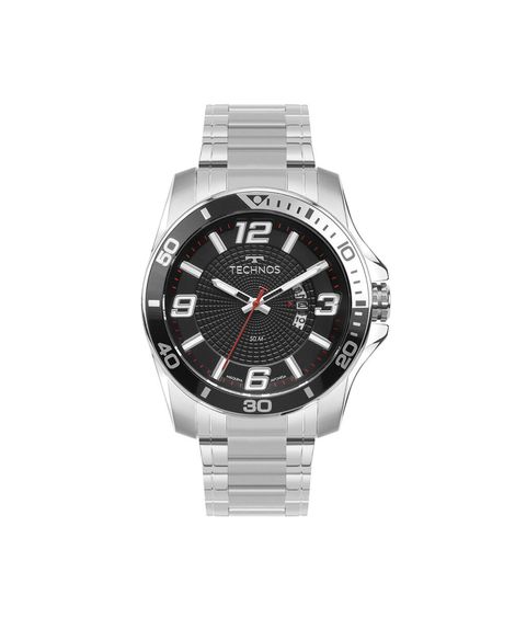 kit relógio masculino technos analógico calendário 2117lfp k1p prateado