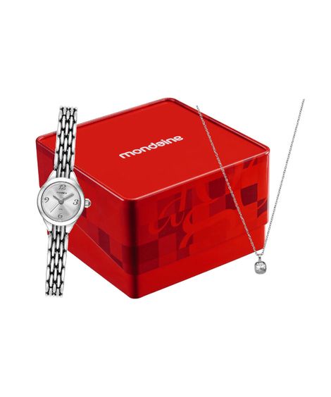 kit relógio feminino mondaine analógico 99782l0mvnm2kc prateado