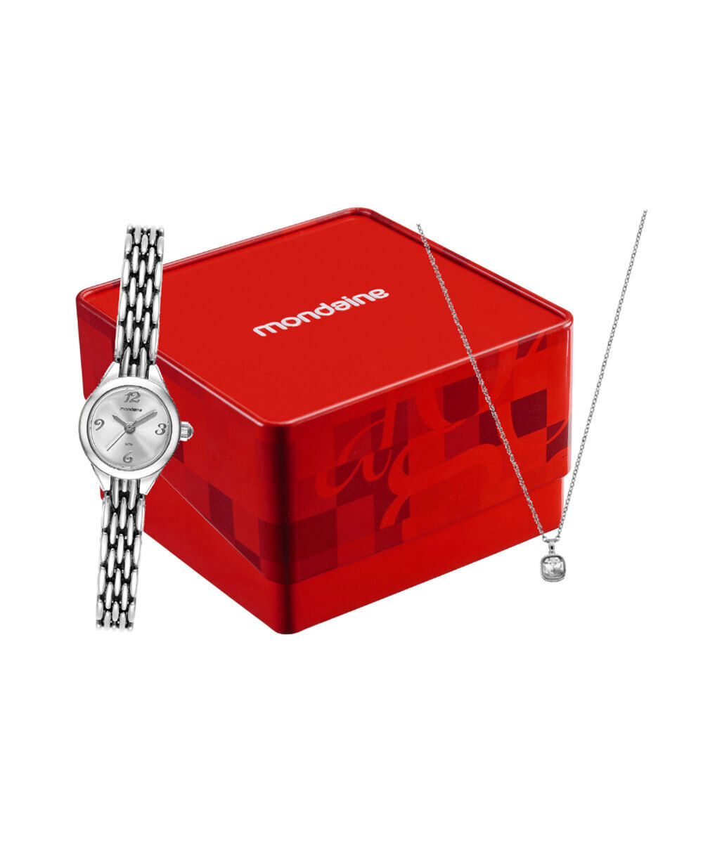 kit relógio feminino mondaine analógico 99782l0mvnm2kc prateado