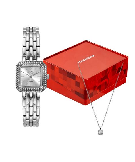 kit relógio feminino mondaine analógico 32988l0mvne2kc prateado