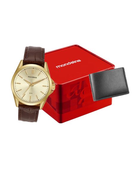 kit relógio masculino mondaine analógico 99739gpmvdh2kf marrom