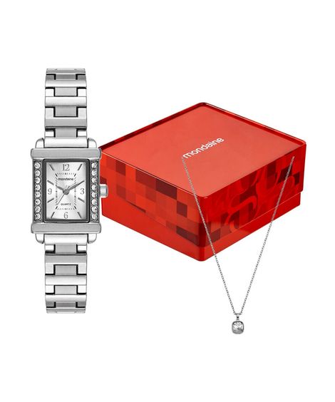 kit relógio feminino mondaine analógico 99841l0mvnm2kc prateado