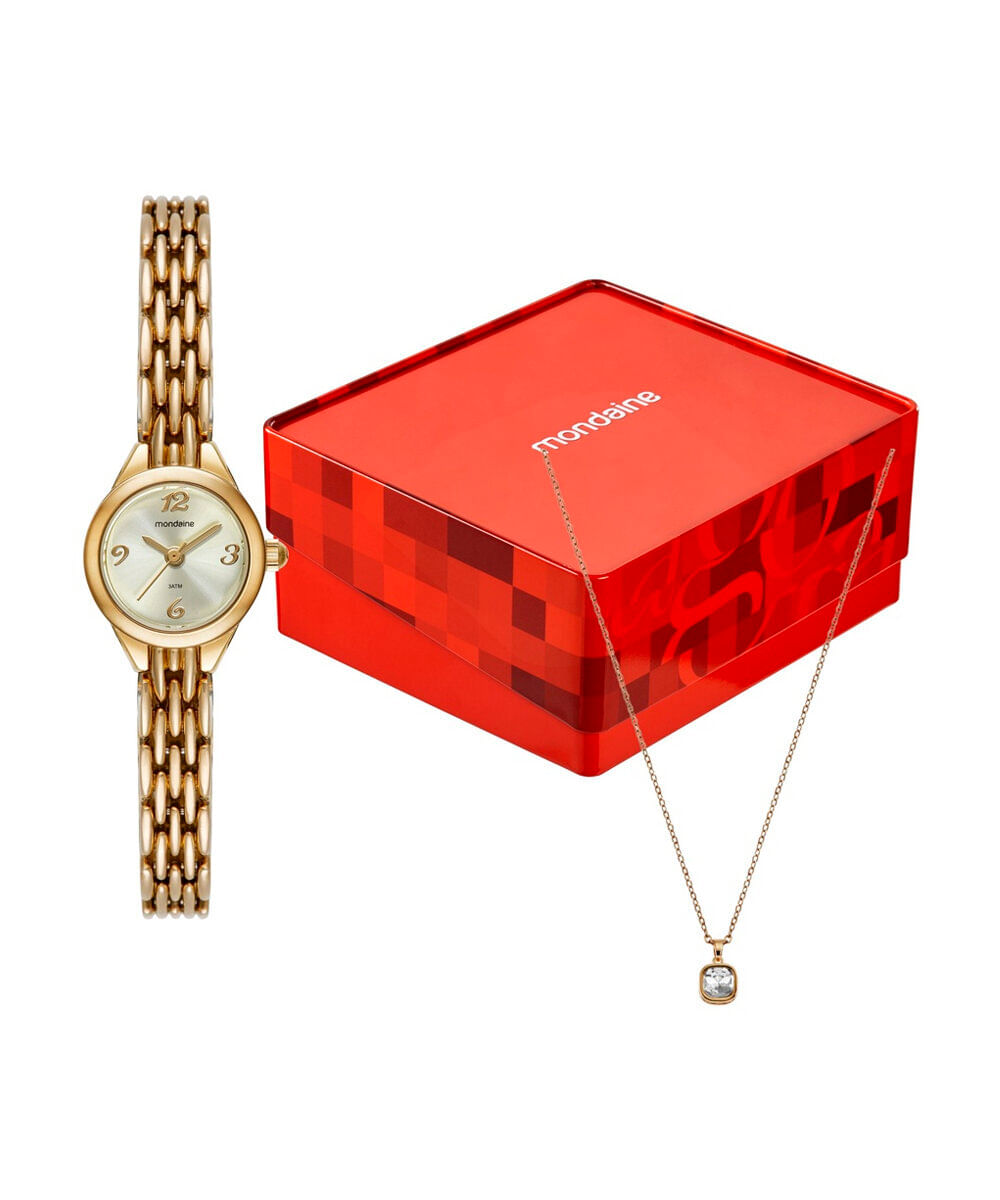 kit relógio feminino mondaine analógico 99782lpmvdm1kc dourado