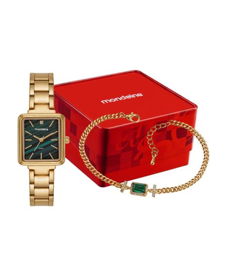 kit relógio feminino mondaine analógico 99838lpmkde1k1 dourado