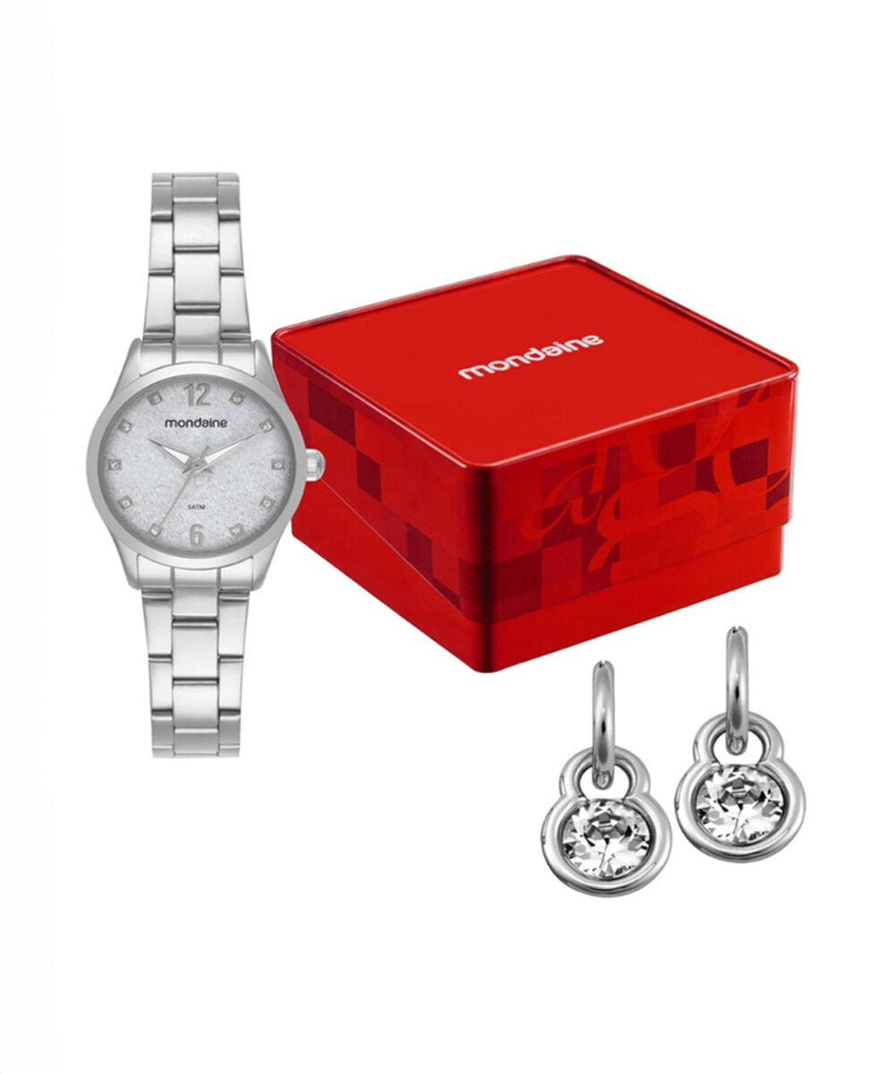 kit relógio feminino mondaine analógico 99803l0mkne2k1 prateado