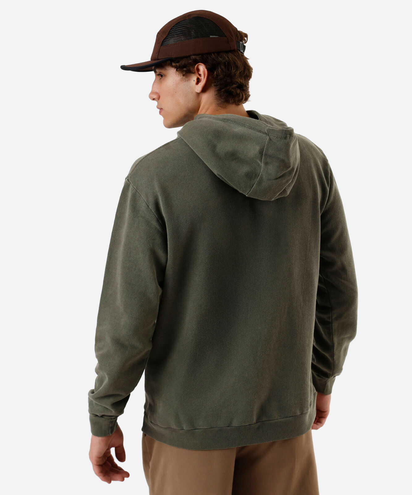 blusão masculino de moletom sem felpa com capuz estonado verde