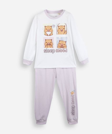pijama infantil longo de algodão capivara off white