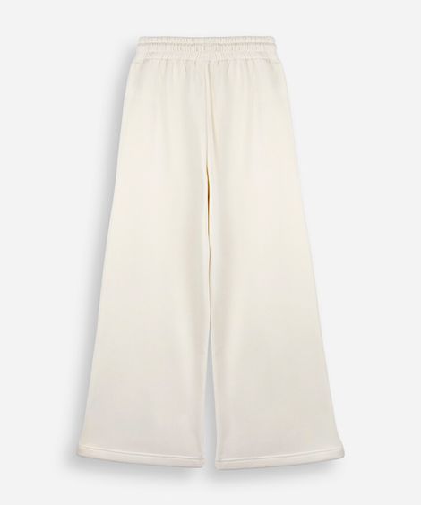 calça wide leg juvenil com nervuras cós elástico bege