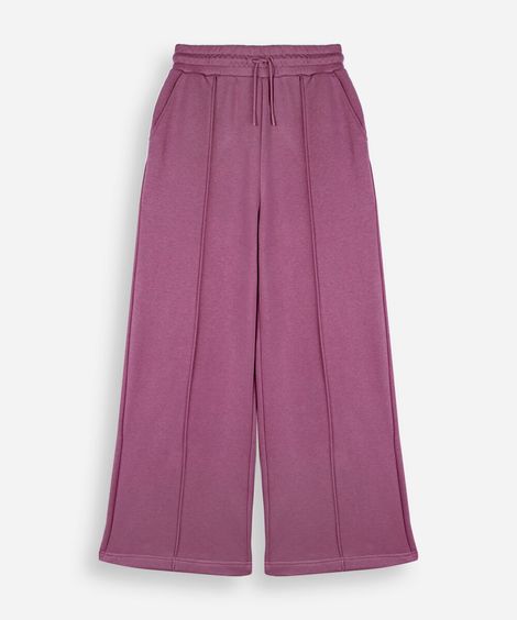 calça wide leg juvenil com nervuras cós elástico vinho