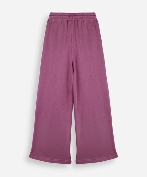 calça wide leg juvenil com nervuras cós elástico vinho