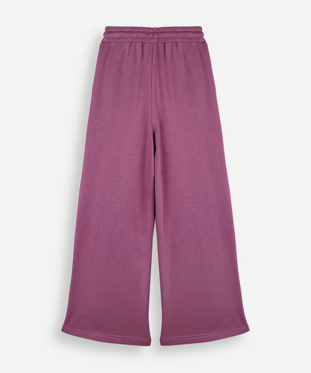calça wide leg juvenil com nervuras cós elástico vinho