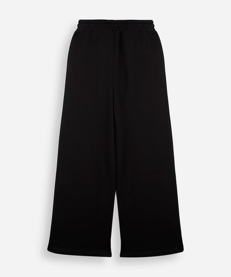 calça wide leg juvenil com nervuras cós elástico preto