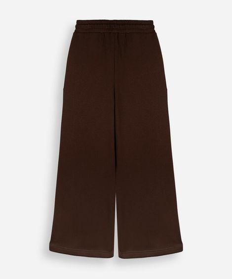 calça wide leg juvenil com nervuras cós elástico marrom