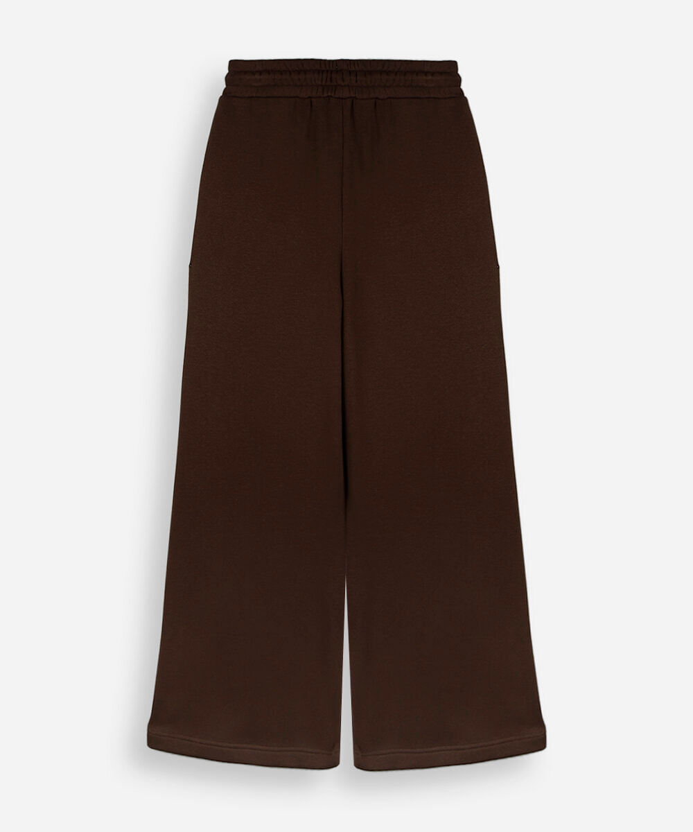calça wide leg juvenil com nervuras cós elástico marrom